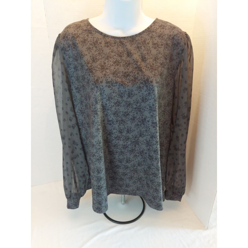 Leo Serein Floral Print Sheer Sleeves Pullover Blouse Top Sz XXL